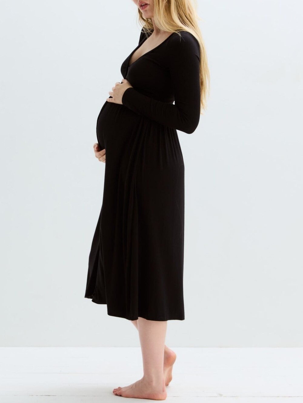 Hatch Black The Softest Rib Long Sleeve Midi Nursing Maternity Dress Size Small